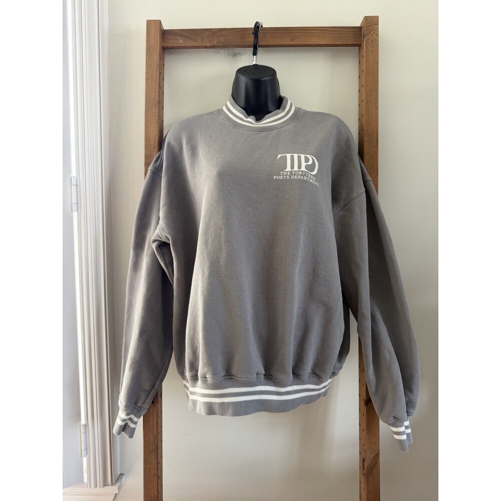 Taylor Swift The Tortured Poets Department TTPD Grey Sweatshirt Small Stains